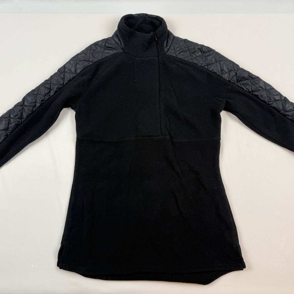 Athleta Womens Black Quilted Fleece Quarter Zip Pullover Mock Neck XXS 138481-00